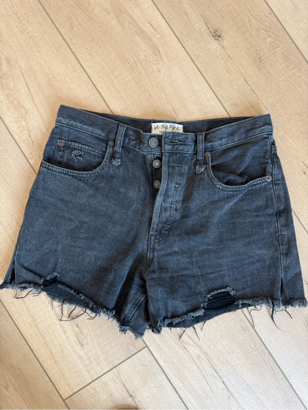 Free People We The Free Black Washed Distressed Denim Shorts 27 like new